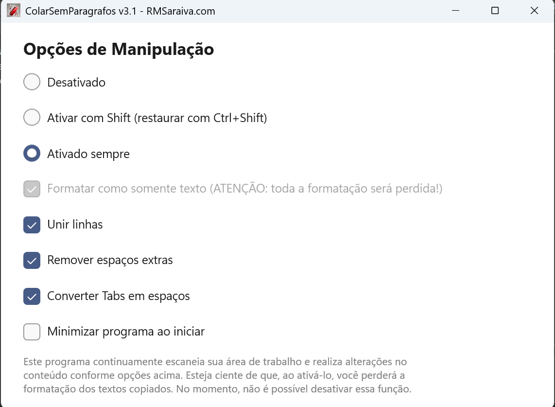 ColarSemParagrafos - tela