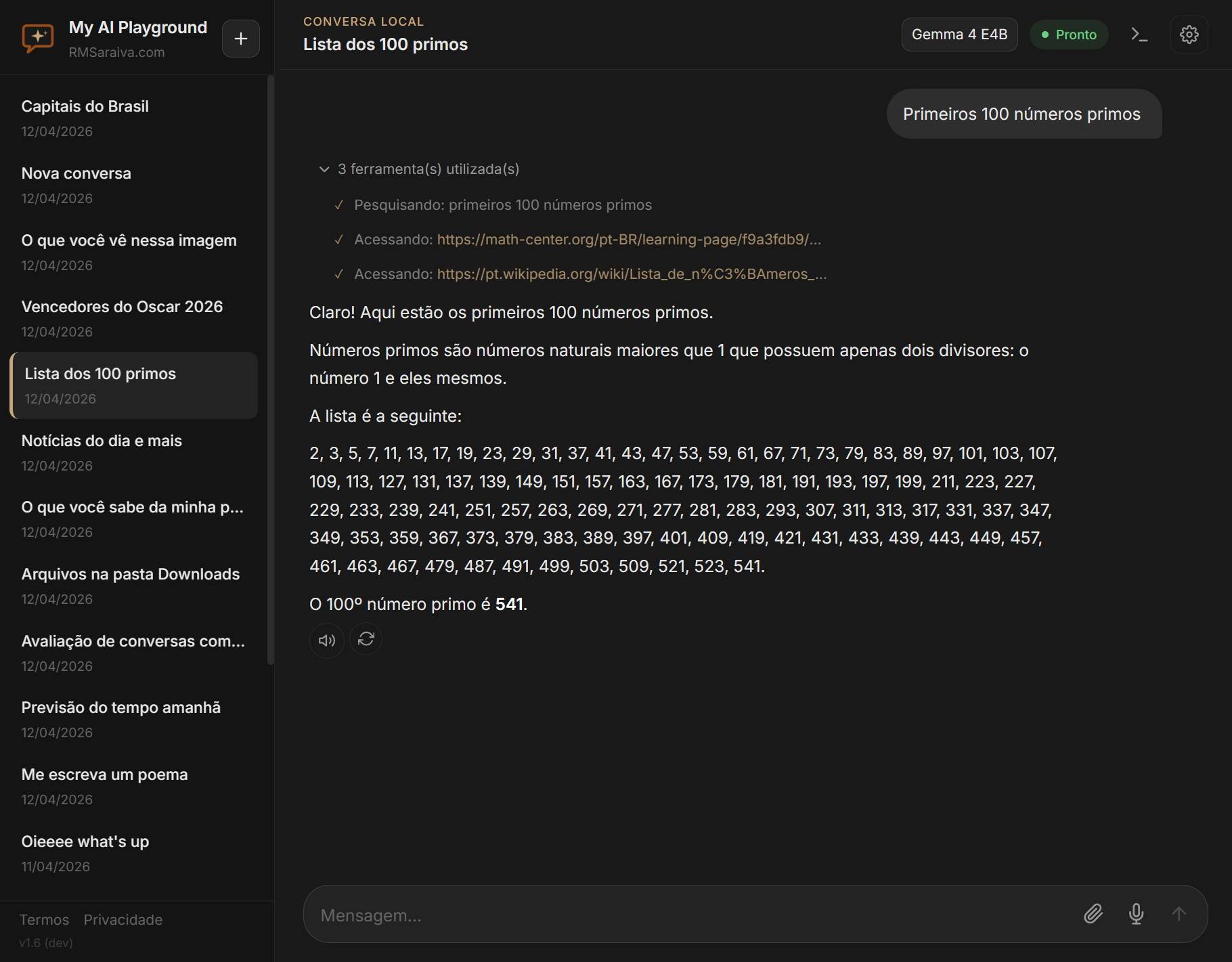 My AI Playground - busca na web com citação de fontes